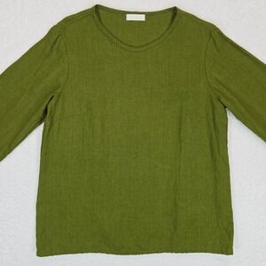 100% Linen Long Sleeve Women's Top Forest Green Minimalist Lagenlook Slovakia L